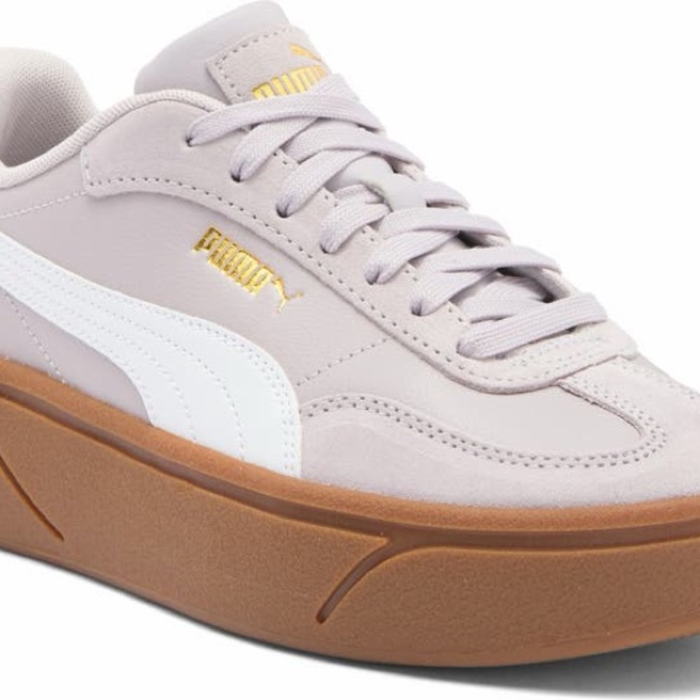 PUMA Women's Gray and White Sneakers with Gold Accents - Picture 2 of 7
